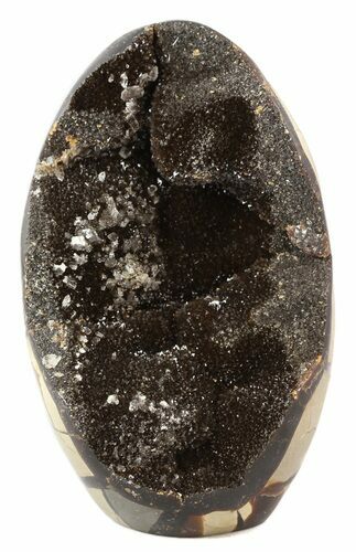 Polished Septarian Geode Sculpture - Black Crystals #45208